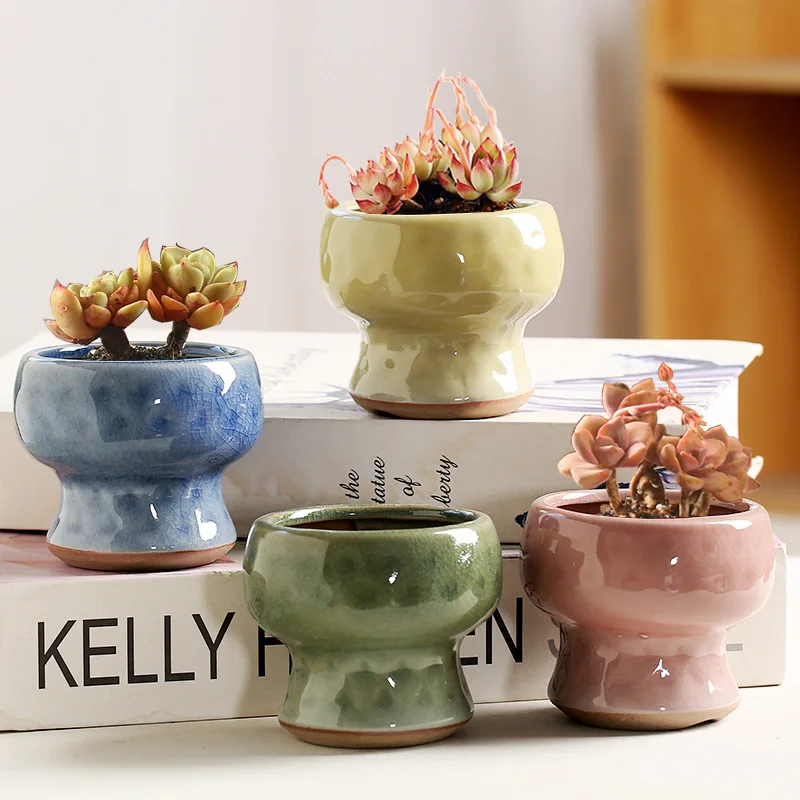 New Vintage Small Hot Succulent Pot Handheld Pot Creative Pastoral Meaty Group Flower Pot Ceramic Cute Meat Plants