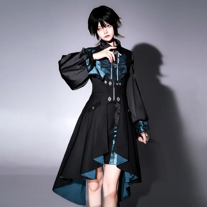 

Новинка 2026: Комплект одежды в стиле Лолита Dark Gothic Prince для женщин, весна-лето, крутой черный комплект из 4 предметов: рубашка, асимметричный жилет, шорты