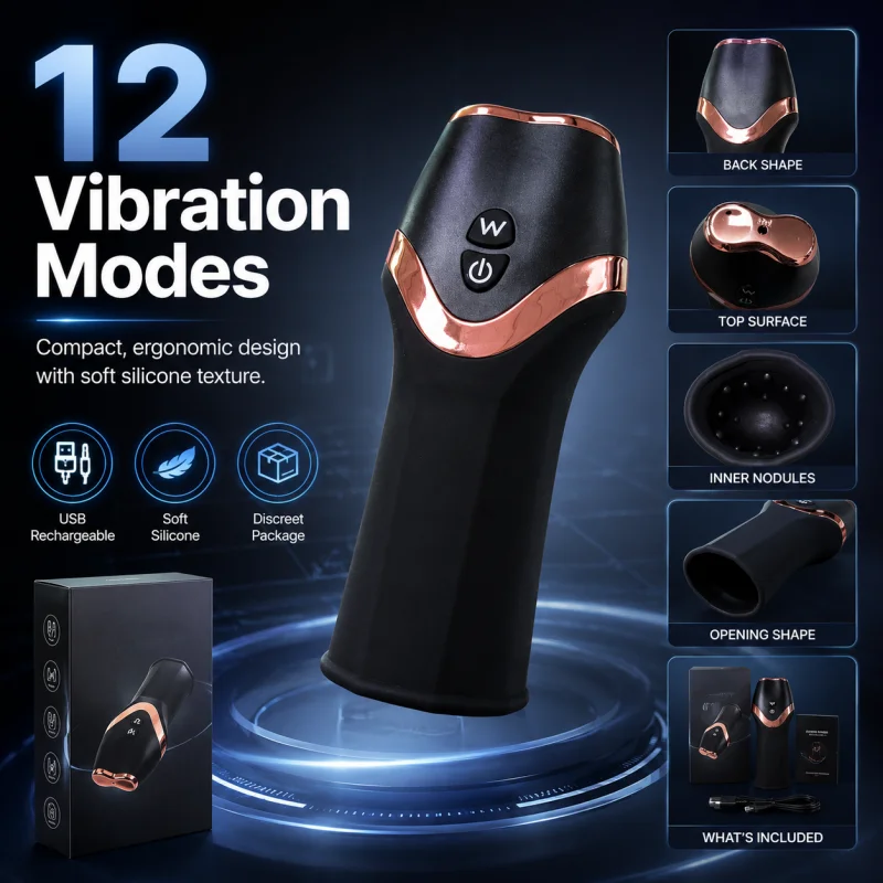Male Vibrator Masturbator, Pussy & Anal Stimulator, Soft TPE Silicone, 12 Modes, USB Rechargeable, Waterproof, Realistic Texture