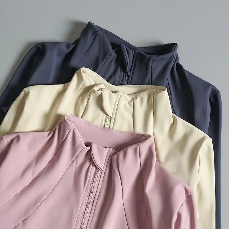 سترة رياضية بياقة واقفة سريعة الجفاف للنساء بقصة ضيقة وسحاب لليوجا وأكمام طويلة قابلة للتنفس للجري وركوب الدراجات #2