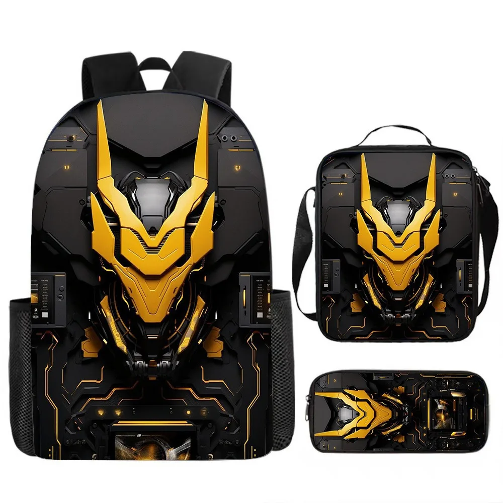 2026 Cross border New Mechanical Wind Backpack Three piece Set for Students, Large Capacity Backpack, Ice Bag, Pen Bag
