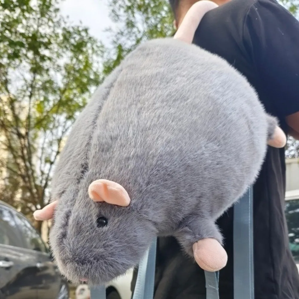 Soft Flower Branch Rat Backpack Large Capacity Cartoon Animal Figure School Bag Realistic Design Grey Brown Color Mouse Daypack