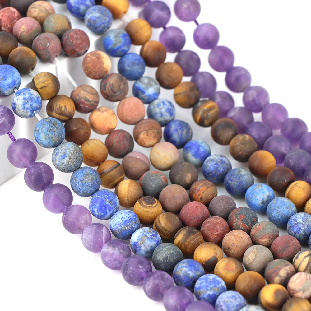 Natural Stones Matte Amazonite Pink Zebra Jasper Spacer Loose Round Beads Jewelry Making DIY Bracelets Necklace Dull Polish Bead