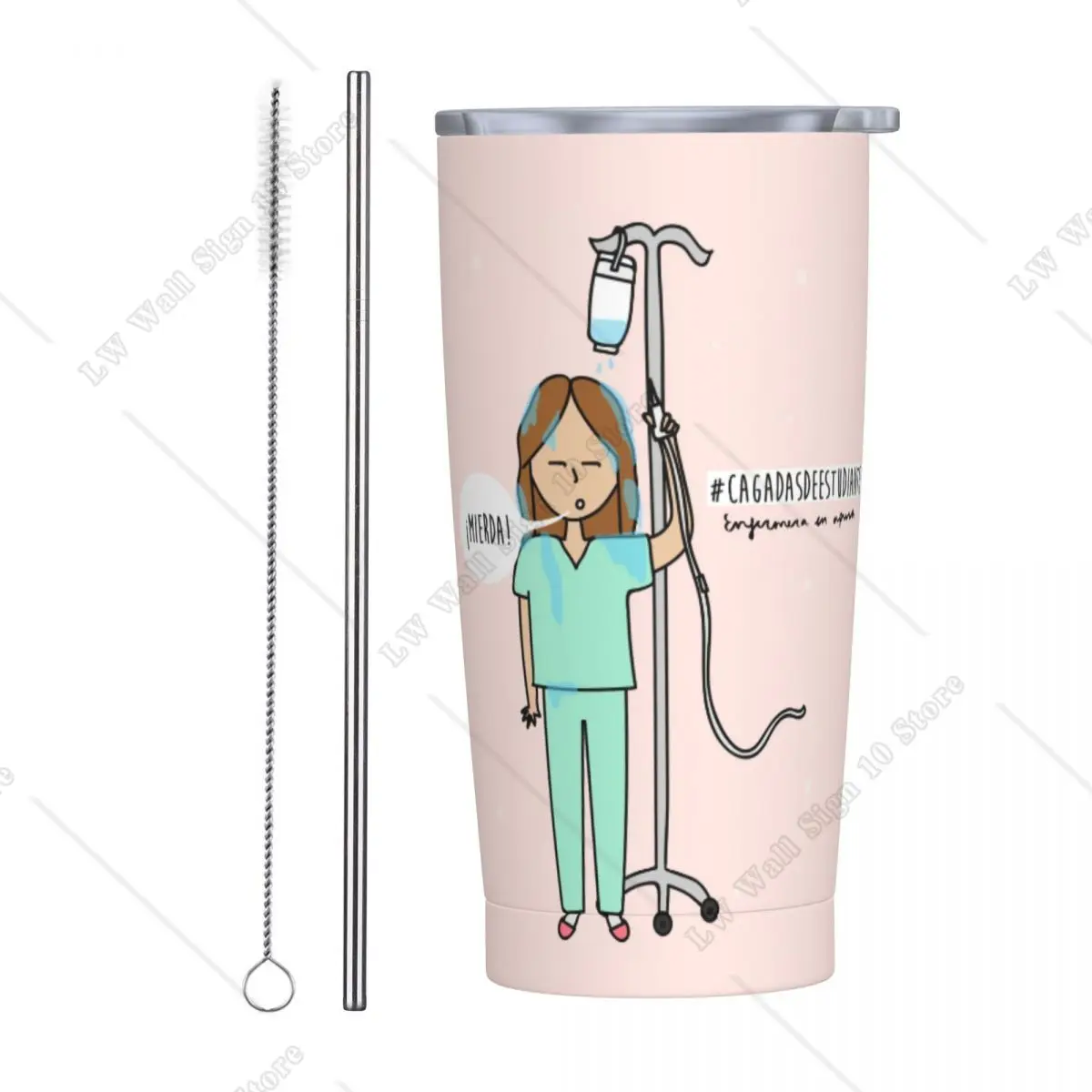 Enfermera En Apuros Medical 20 Oz Tumbler Nurse Vacuum Insulated Thermal Cup with Lid and Straw Stainless Steel Smoothie Tea Mug