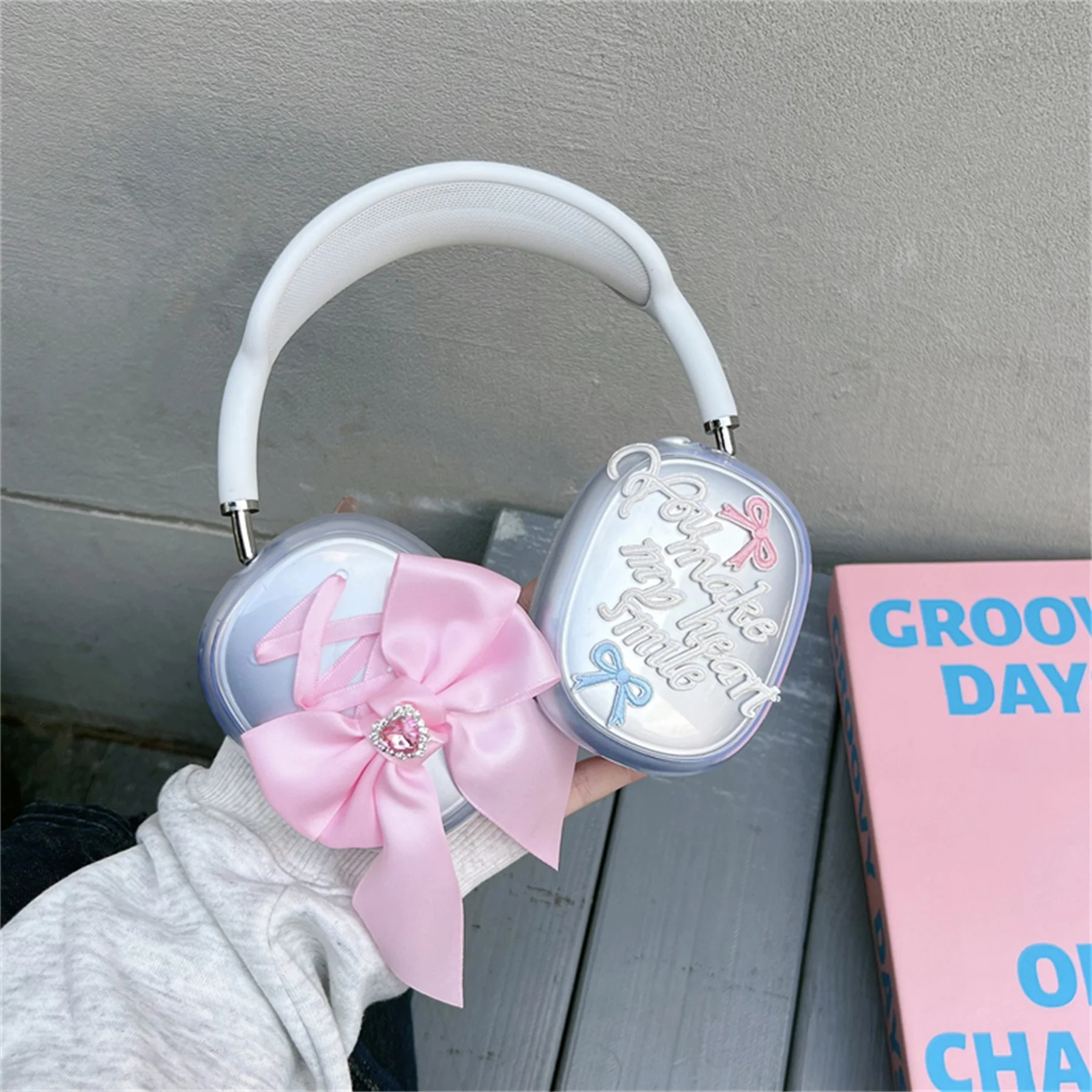 Korean Cute 3D Bow Embroidery Protective Cover For Airpods Max Earphone Case Soft Silicon For Apple Airpods Max Headphone