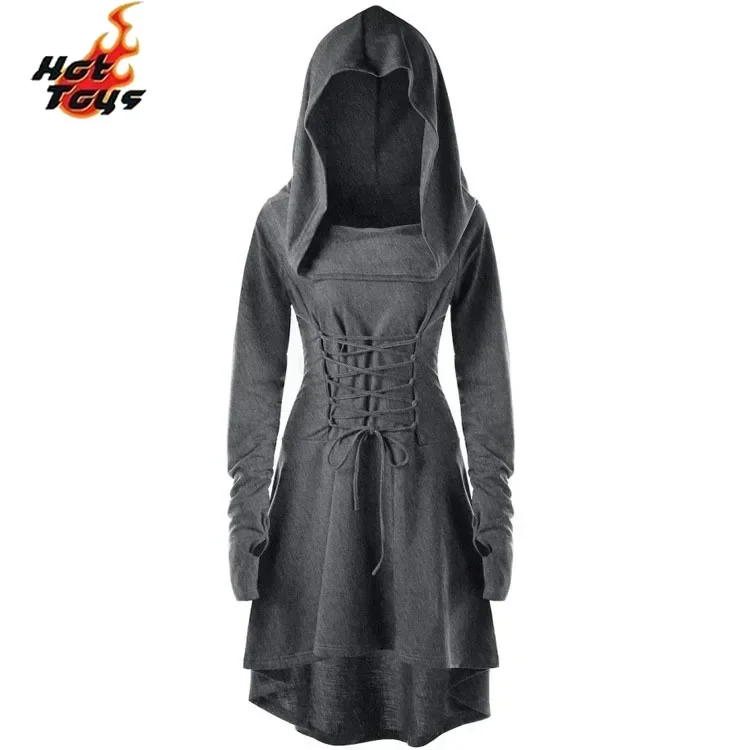 Hot Toys Medieval Renaissance Archer Costumes Hooded Vintage Womens Cosplay  Robe Lace Up Pullover Long Hoodie Dress Cloak