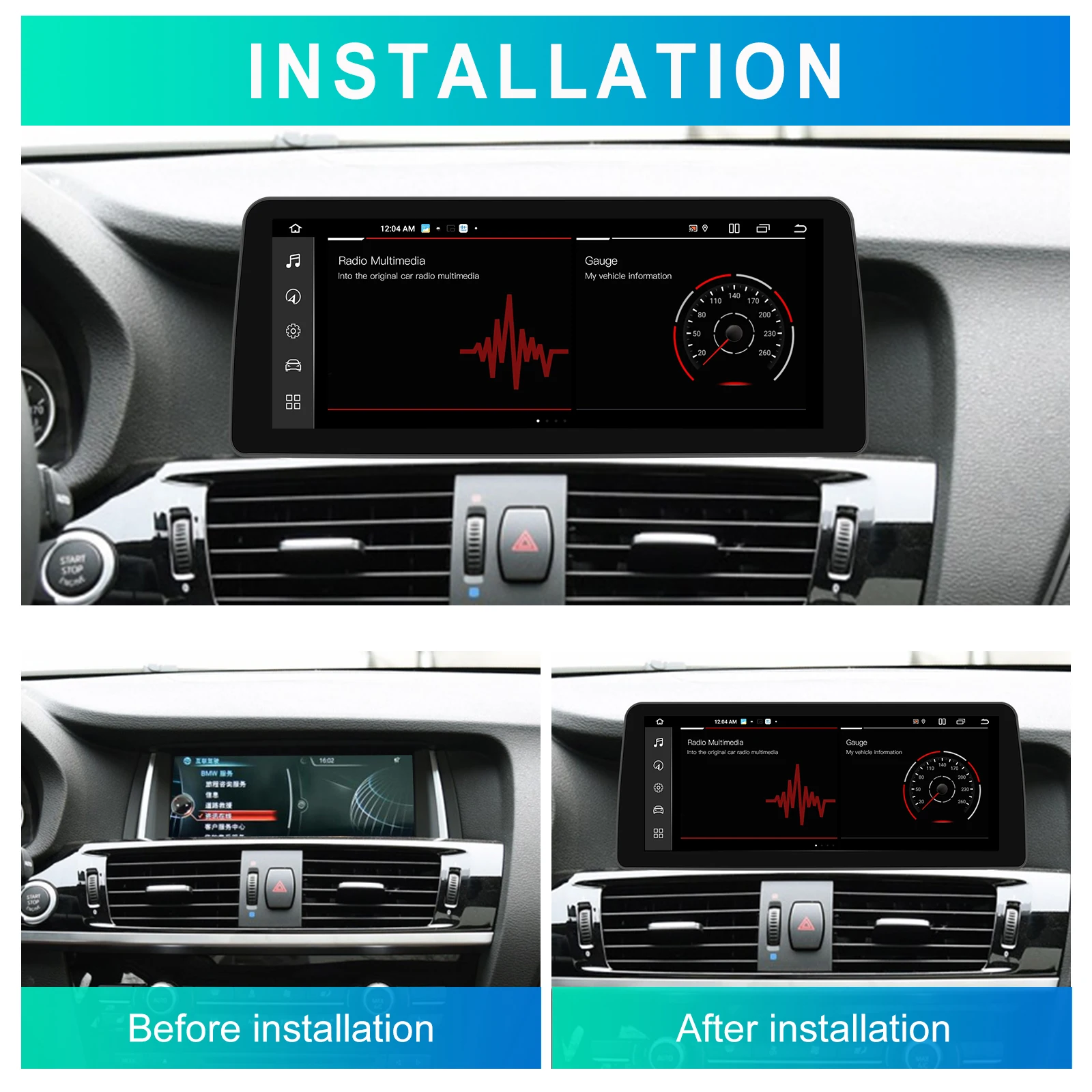 Podofo 12.3'' 2Din Car Radio For BMW X3 F25 2014-2016 Multimedia Player 8+128G Carplay Android Auto WIFI 4G 8Core Car Audio