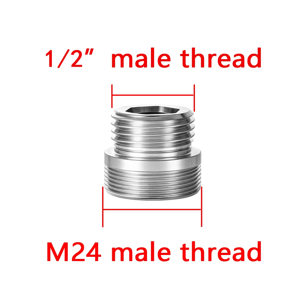Brass Silver Water Faucet Coupler 1/2 To M24 Thread Connector Fittings For Bubbler Kitchen And Bathroom Garden Irrigation
