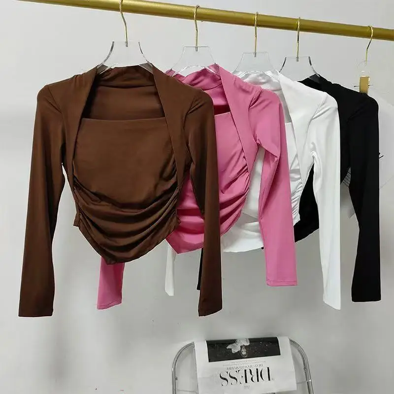 

Женская одежда для йоги с фиксированной подушкой, облегающая, спортивный топ с длинными рукавами для похудения, одежда для тренировок по бегу, фитнесу, пилатесу