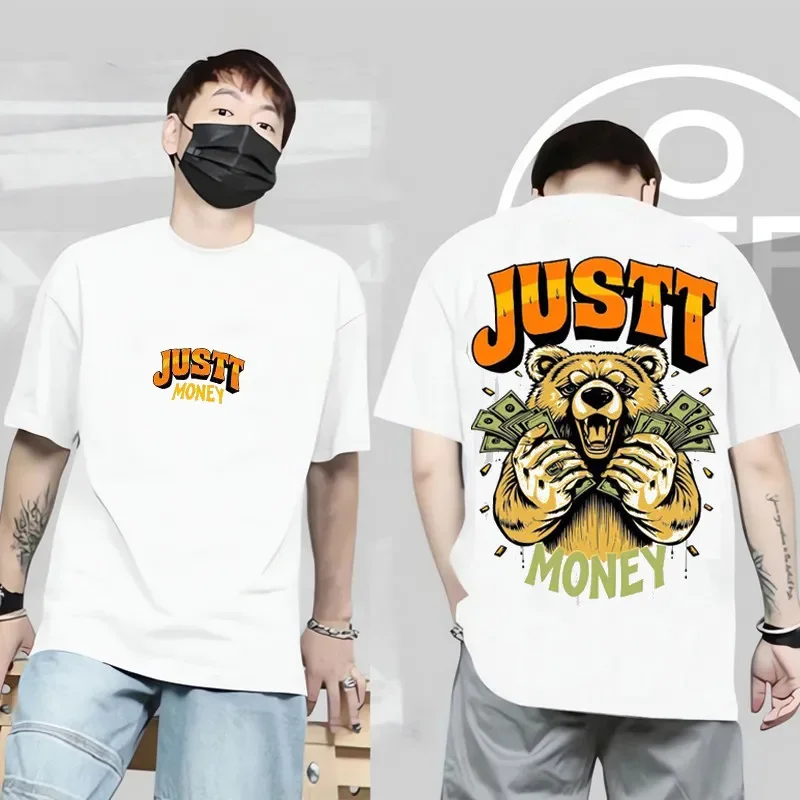 Children's Hipster-Style Oversized T-shirt Short-Sleeved Bear Print Luxurious Heavyweight Pure Cotton Loose-Fitting Trendy