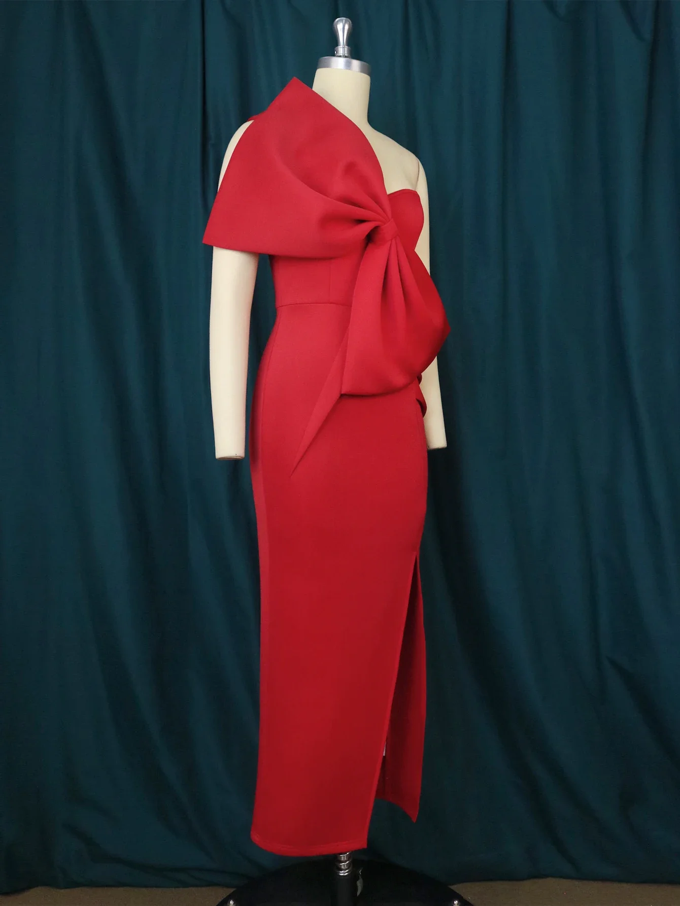 Robe de soirée rouge pour femmes, grande taille, grand nœud, sangle à une sangle initiée, robe de cocktail pour dames africaines, invité de mariage