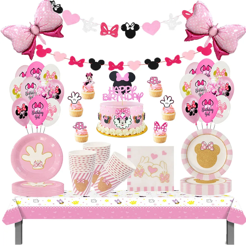 

Minnie Mouse Birthday Party Supplies and Decorations Minnie Mouse Party Supplies Banner Table Covers for 10 Guests