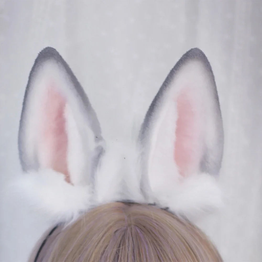 Handmade Dairy Cosplay Costume Lolita Acessories Headwear Brown Gray Black White Beast Bunny Rabbit Ears Hairhoop Tail