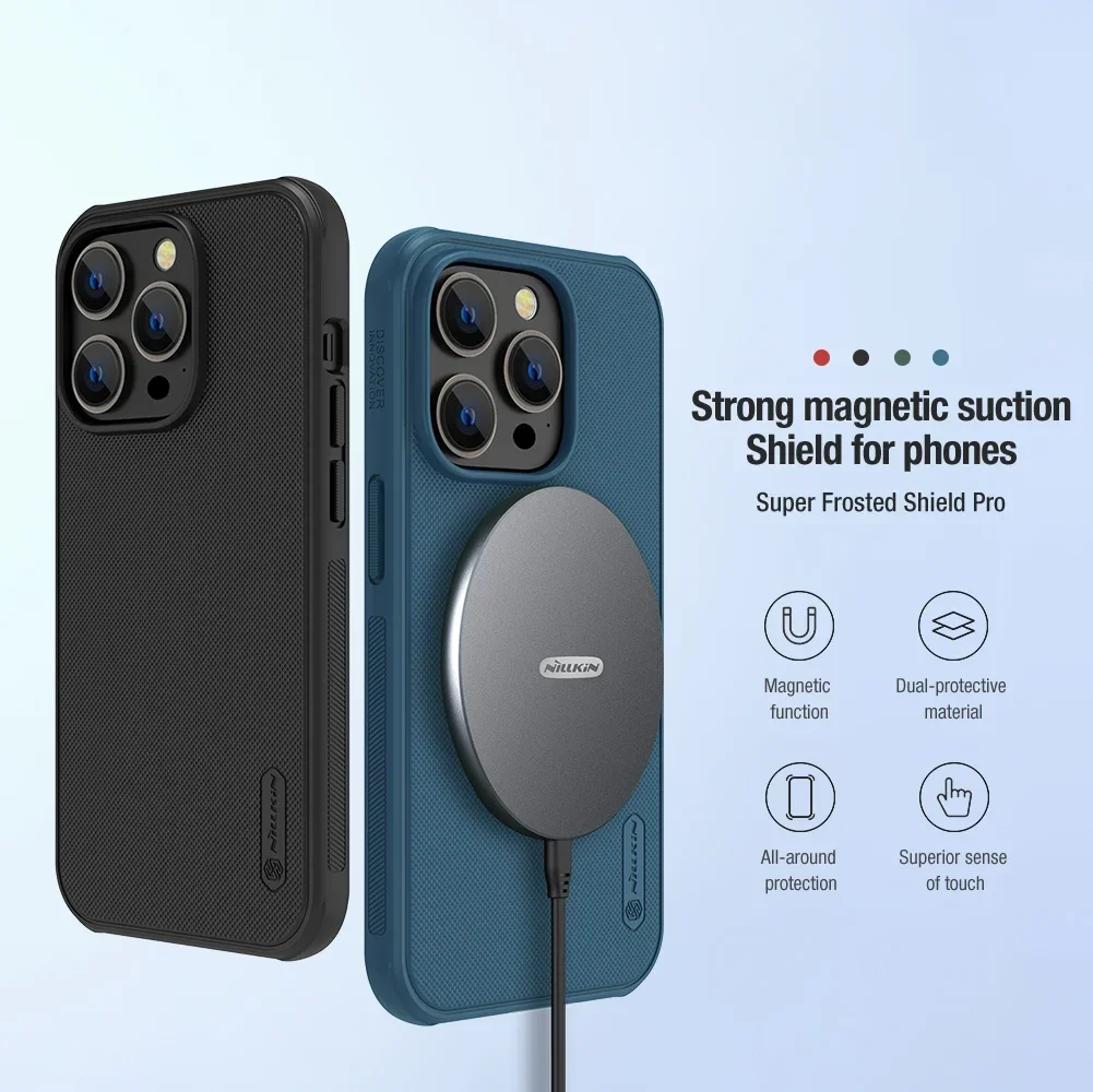 NILLKIN Super Frosted Shield Magnetic Case for iPhone 14 Pro, Magsafe Wireless Charging, Matte Fingerprint, Shockproof Cover