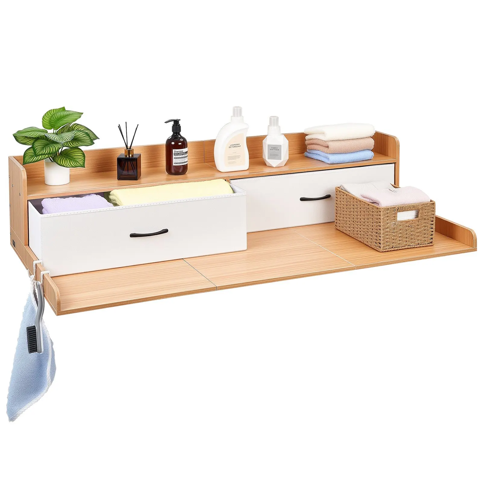 

Столешница для стиральной машины с полкой, 54 x 27,5 дюймов, деревянная, с 2 ящиками и 2 крючками, для стиральной и сушильной машин