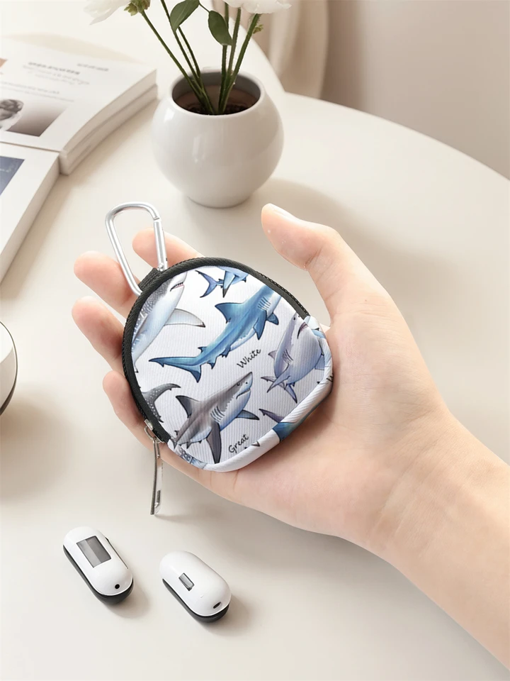Shark Print Mini Wallet, Zipper Change Bag with Hook Clip