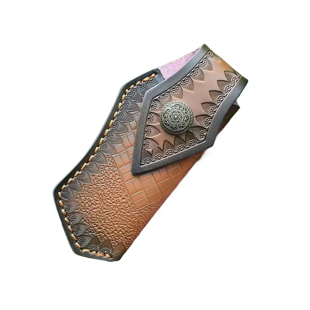 12.5cm Cowhide Material Tool Pliers Storage Bag Carved Leather Case for Folding Knife Holsters With Buckle