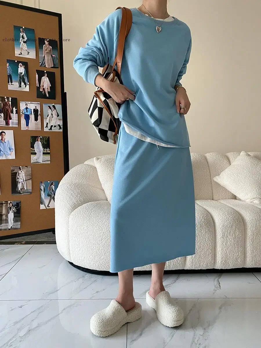Spring and Autumn Fashion Two-Piece Casual Loose Sweater Dress Set