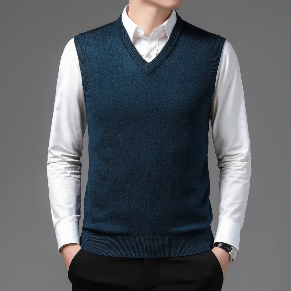 

COODRONY Brand Mens Knitted Wool Vests Classic Pure Color Sleeveless Sweater Vest A&W Warm V-neck Business Casual Menswear 5094