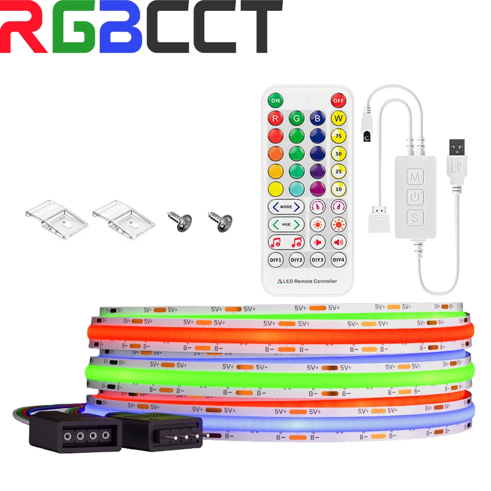 FCOB RGB LED Strip Light Full Set DC5V USB 576 LEDs COB LED Lights IR38 Keys BT Music APP Flexible Dimmable Linear TV Backlight