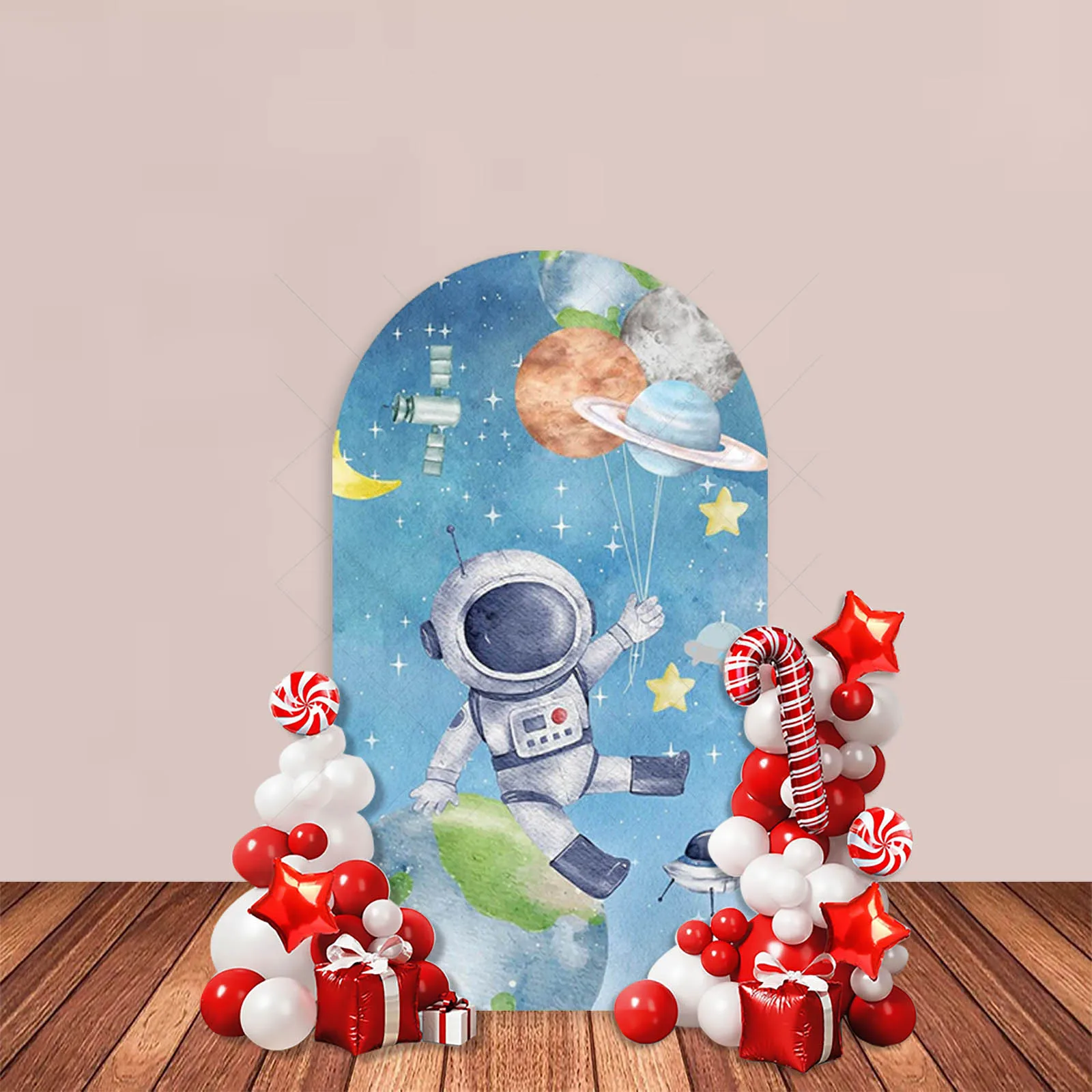 Space Astronaut Theme Arch Backdrop Cover Blue Planet Cosmic Adventure Birthday Baby Shower Party Decor Photography Background