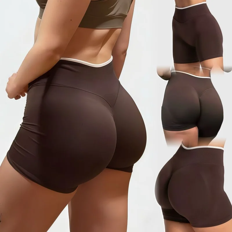 

Шорты контрастной линии, женские бесшовные шорты для тренировок в тренажерном зале, однотонные шорты для тренировок, штаны для йоги, спортивные шорты для бега для фитнеса