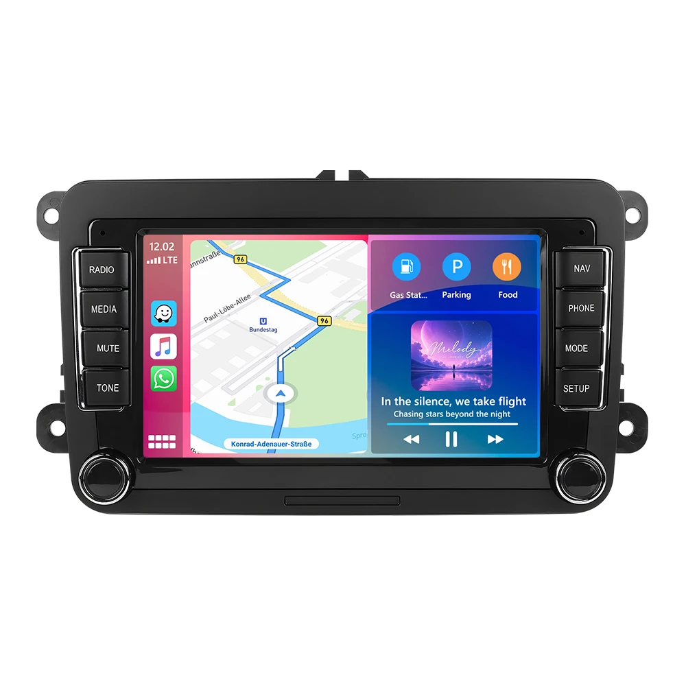 Podofo Android Doppel-DIN-Autoradio 7'' Touchscreen 2GB+64GB GPS-Navigation WiFi Bluetooth FM USB-Musikplayer Kabelloses CarPlay Android Auto für VW Passat Golf Jetta