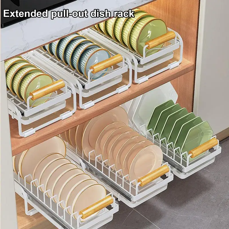 Kitchen Pull-out Bowl Dish Storage Rack Sliding Out Built-in Bowls Dishes Partition Storage Cabinet Sink Organizer Tableware