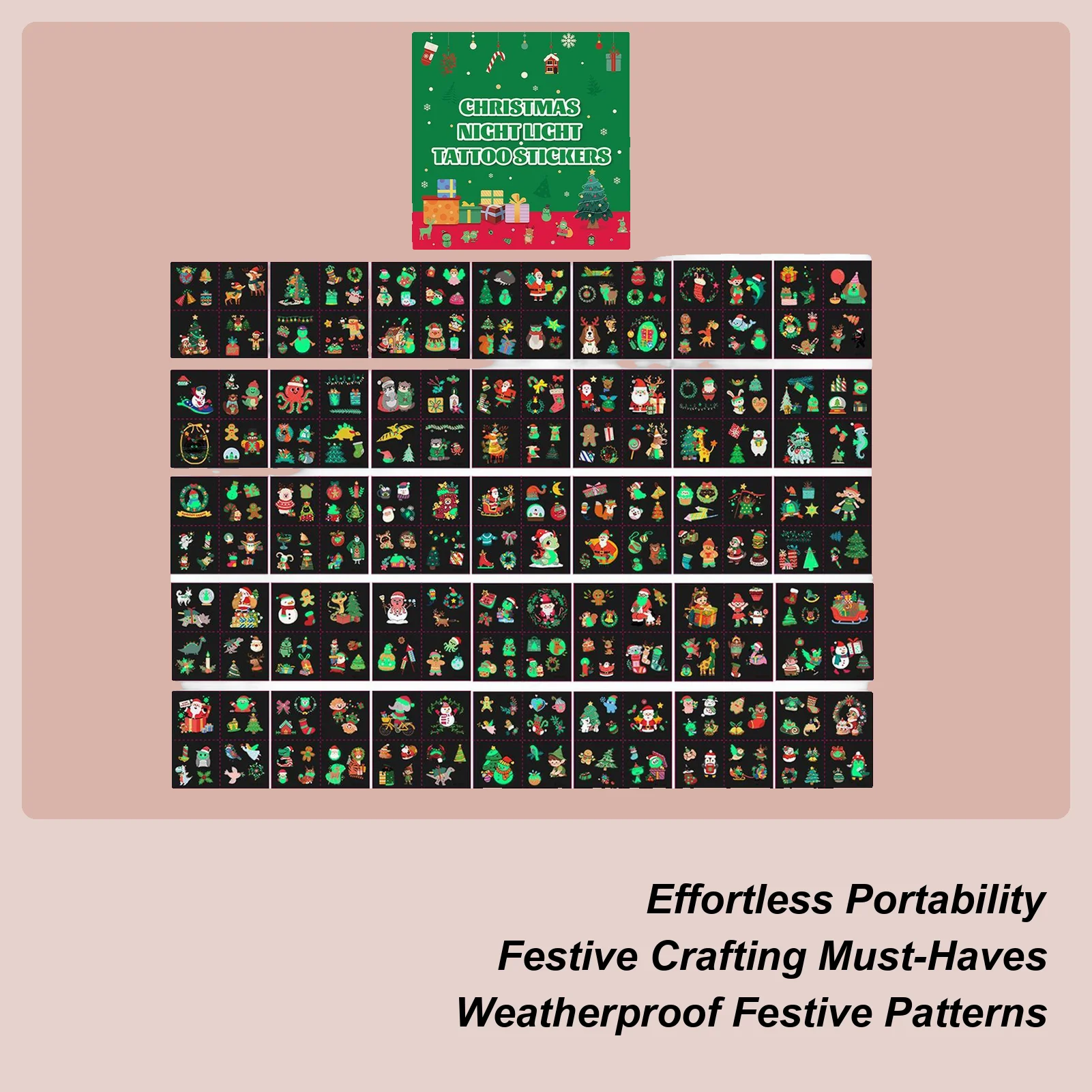 35pcs Christmas Body Stickers Waterproof Cute Sweatproof Santa Body Stickers Christmas Glow-in-the-dark Stickers For Boys Girls