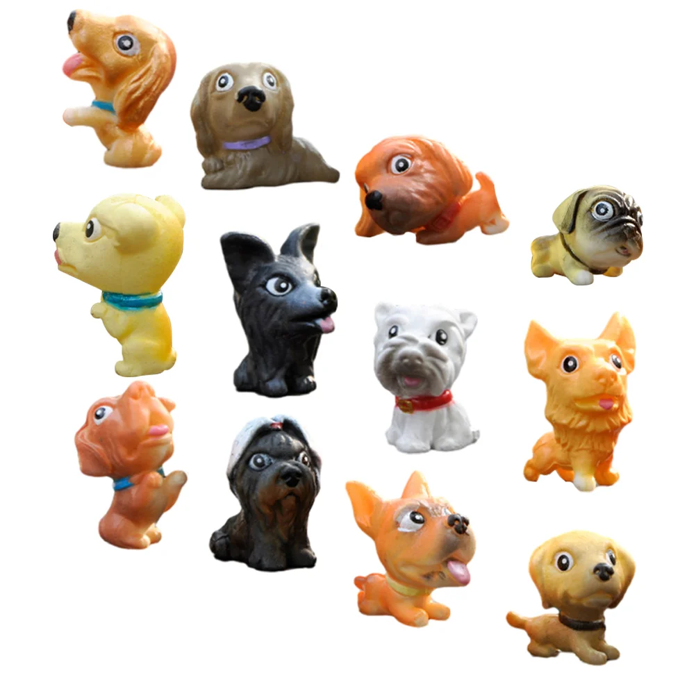 12 Pcs Micro Landscape Puppy Animals Figurines Miniature Dog Statue Indoor Handicraft Figure Figures Pvc Ornament