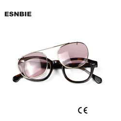 Fashion Yellow Tinted Clip On Sunglasses Men Polarized Prescription Round Optical Frame Clip-on Driving Sun Glasses For Women