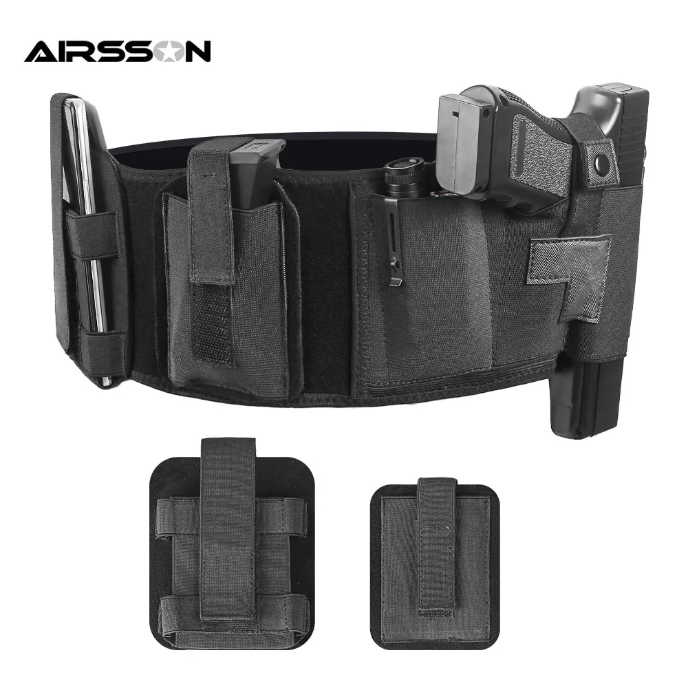 

Outdoor Belly Band Gun Holster Concealed Carry Gun Holster with Zip Pocket and Removable Pouches Fits for Glock S&W M&P Revolver