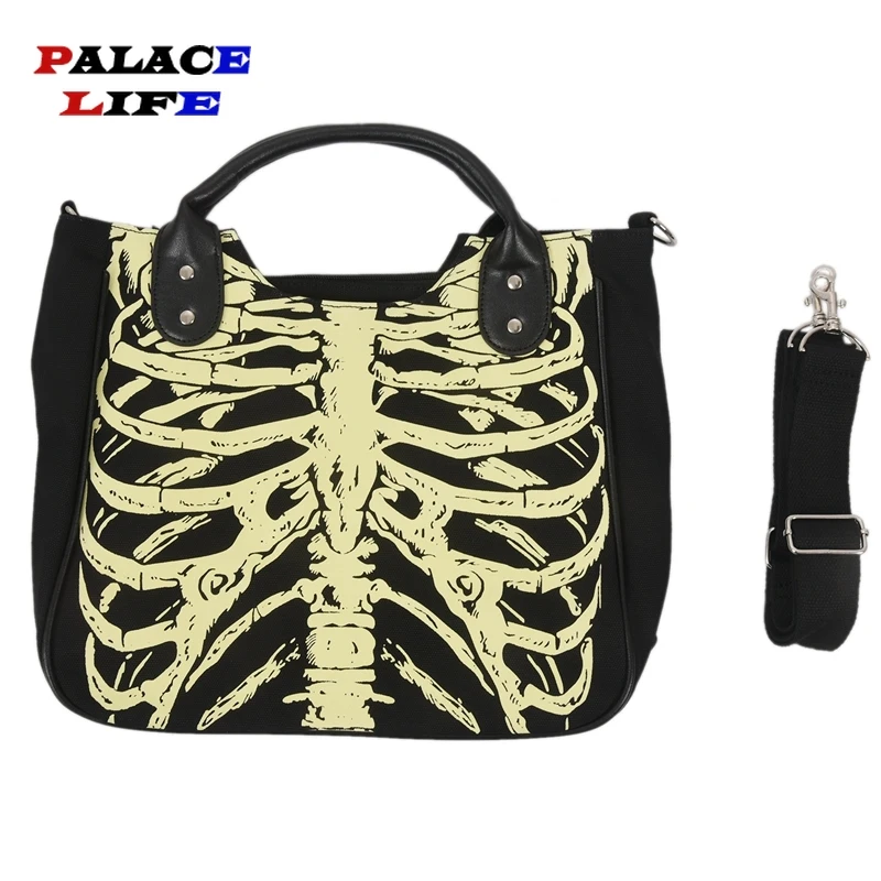 Luminous Gothic Skeleton Bones Skulls Bags Rock Designer Female Casual Totes Women Punk Bags Fashion Handbag