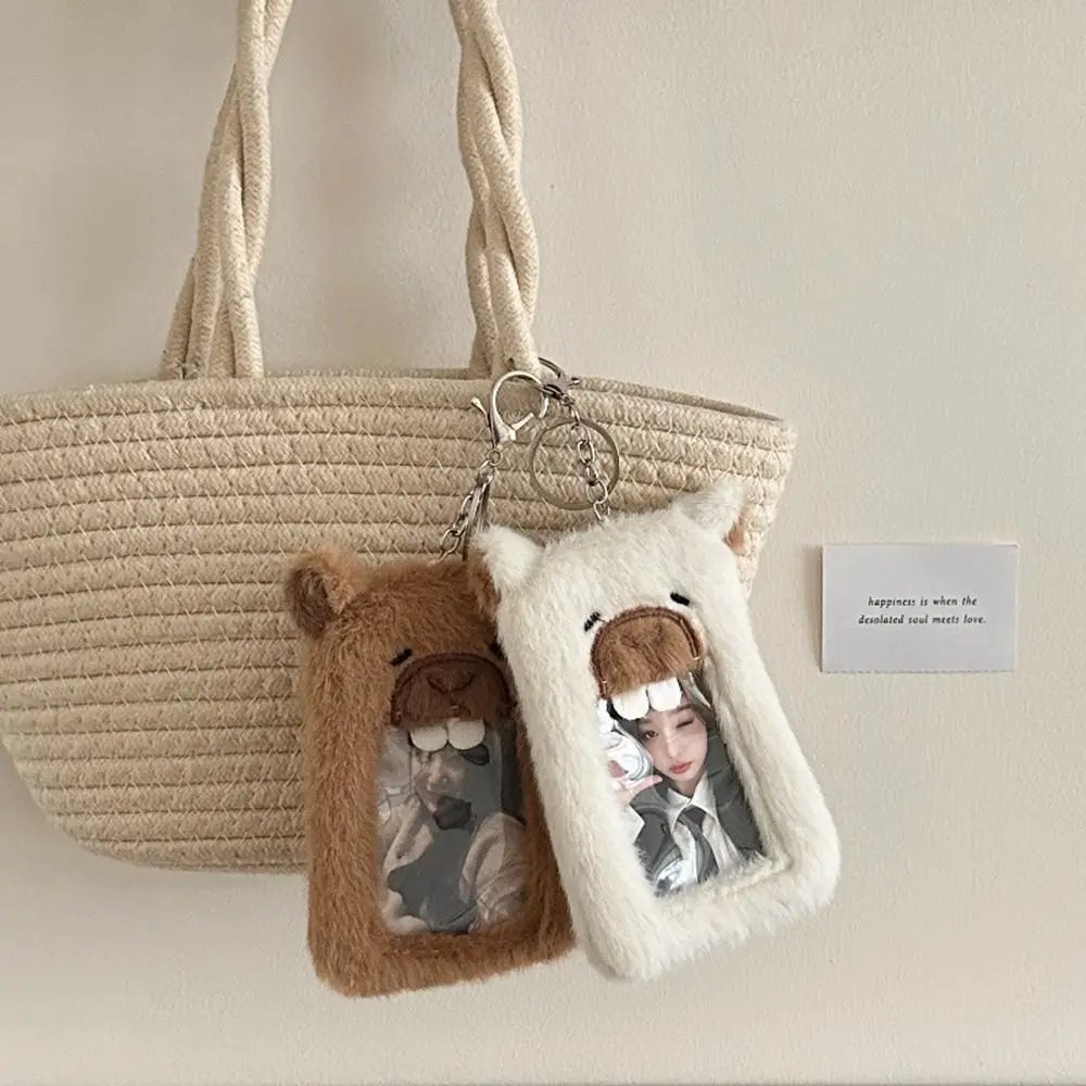 Kawaii Animal Photocard Holder Cartoon Bag Pendant Plush Photocard Holder Card Sleeve Protective Case Bus Card Holder Girl