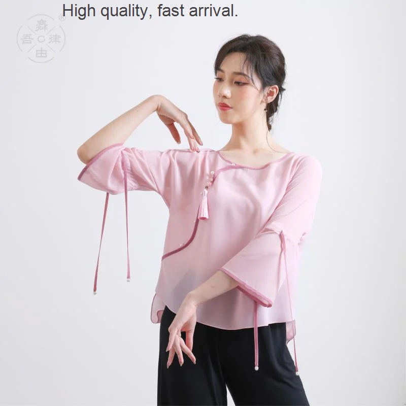 Short Dance Mid Sleeve Classical Dance Gauze Clothes Ethnic Body Charm Performance Yoga Basic Training Modern Practice Clothes