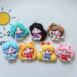10Pcs Cartoon Beautiful Girls Resin Charms Earring Bracelet Necklace Jewelry Making Small Pendants Keychain Gift DIY Accessories