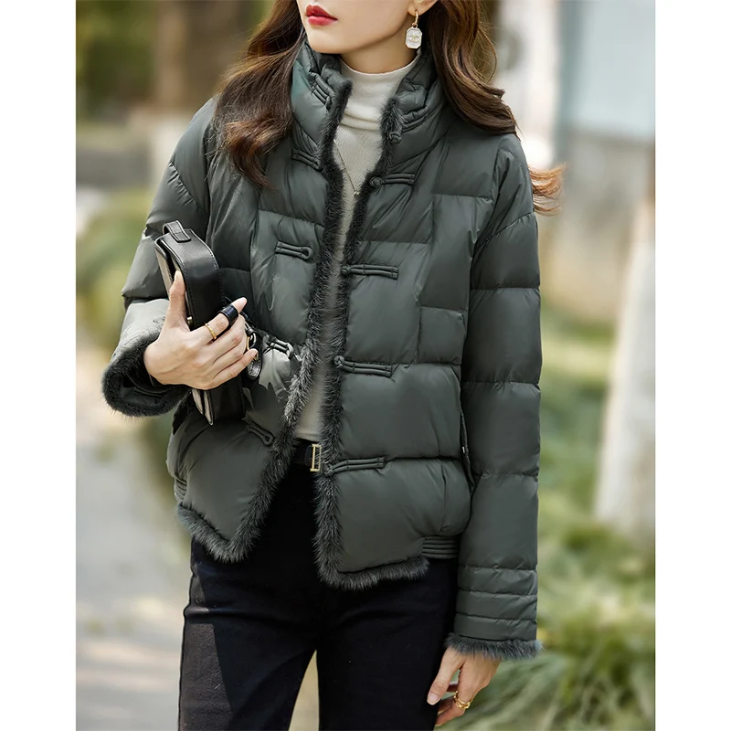 Vimly Short Puffer Down Jacket for Women Stand Collar Warm Thick Winter Coats 2023 Fashion Luxury Overcoat Ladies Clothing 50300