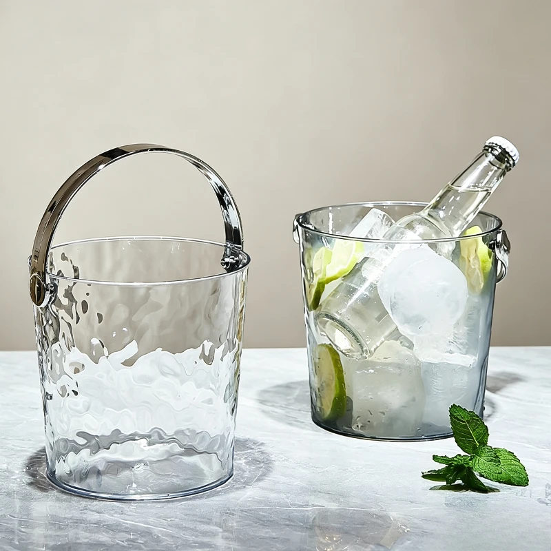 Water Ripple Clear Ice Bucket Thick Shatterproof Portable Ice Tub for Home Bar KTV  Beer Champagne Cooler Optional Ice Tongs