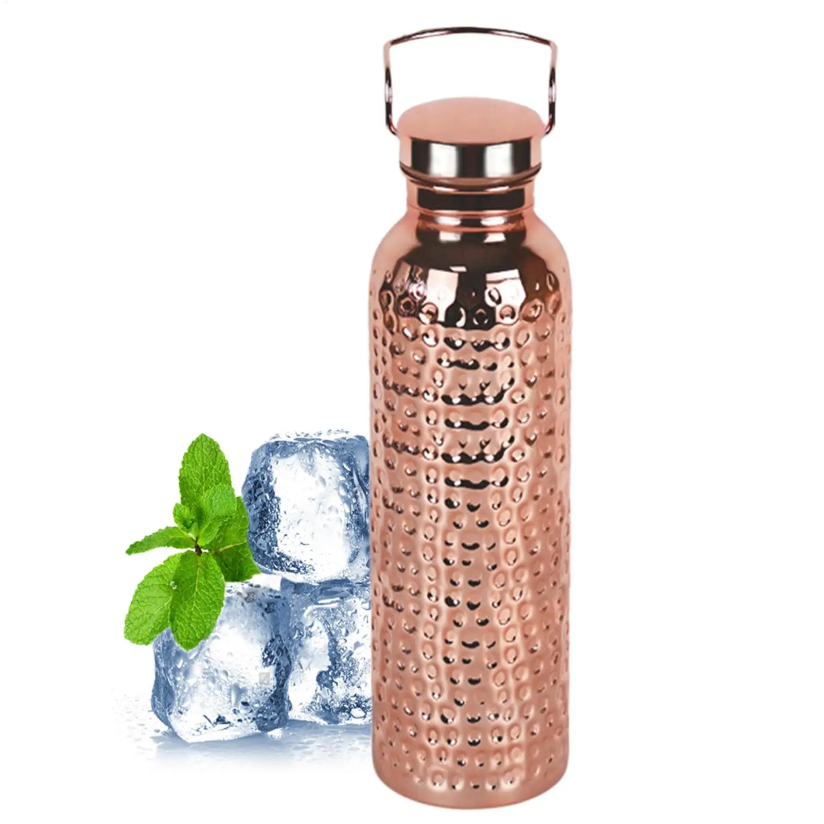 304 Stainless Steel Electroplated Copper Water Bottle Portable 800ML Stainless Steel Drinking Cup Leak-Proof Hammer Pattern