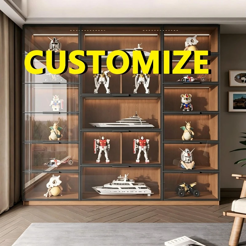 Luxury Bag Display Cabinet Tempered Glass LED Light Large Capacity Dustproof Aluminum Frame Living Room Storage Modern Organizer