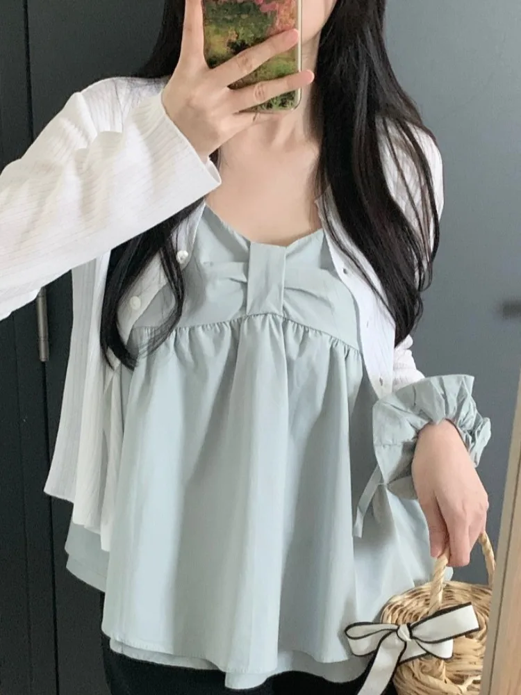 

Chic Summer New Women's Vest Strap Top Svel Innerwear Outerwear Anti-Aging + Hair Tie Set Faionable Knitted Sweater