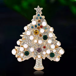 Christmas Gift Stylish Pearl Tree Brooches for Women Luxurious Rhinestone Plant Pins Event Party Decoration Clothes Accessories