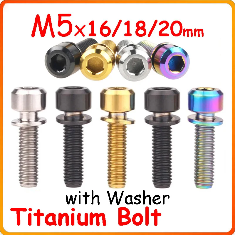 

M5 Titanium Bolt 16/18/20mm Hex Head Stem Bolt with Washer Screw for Bicycle Seatpost Handlebar Hub Fixed DIY チタンボルト 티타늄 볼트болты