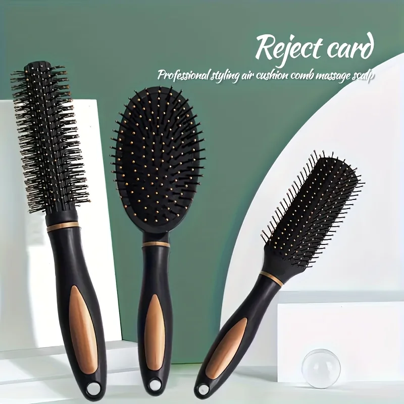 Juego de 3 peines para el cabello en negro y dorado, herramientas de peinado antienredos, diseño ergonómico, adecuado para todo tipo de cabello
