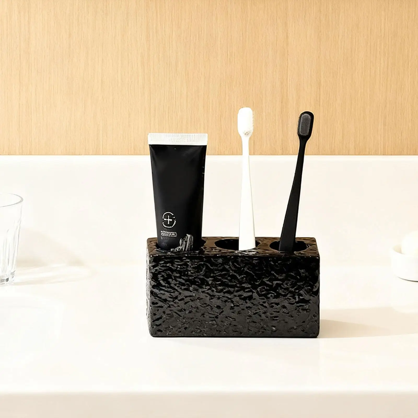 Toothbrush Holder with 3 Compartments, Easy to Clean, Bathroom Accessory, Countertop Makeup Brush Holder