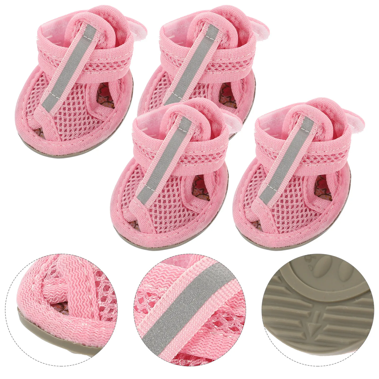

4Pcs Pet Dog Shoes Summer Breathable Mesh Sandals Anti-Slip Flexible Sole Puppy Paw Covers Protect Hot Pavement Pink