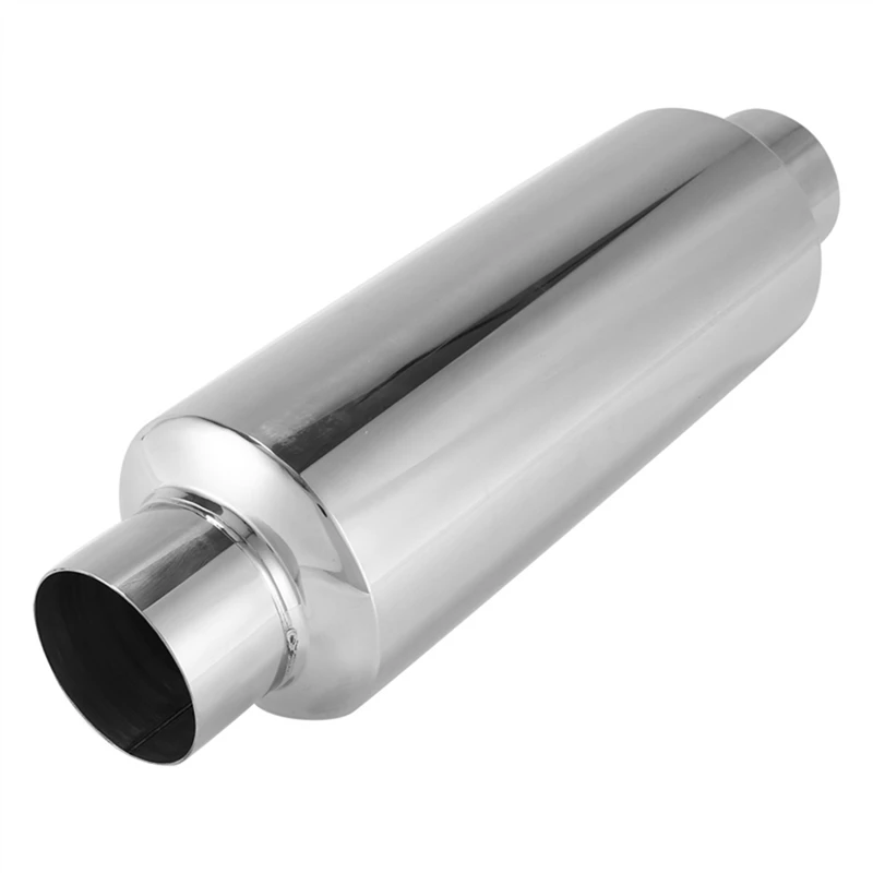 2PCS Silver Car Exhaust Muffler 2.5 Inch Inlet Stainless Steel Universal Resonator 12 Inch Long Performance Muffler