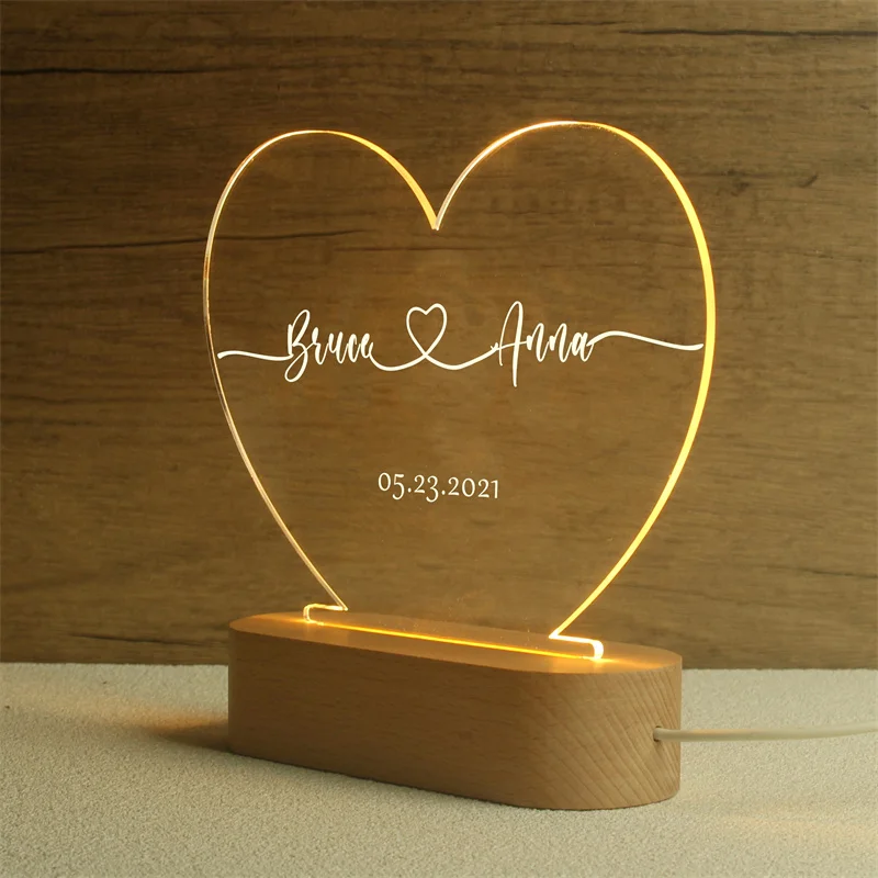 Veilleuse Personnalisée en Acrylique, Lampe de Décoration de Chambre, Cadeau de Mariage pour Couple, Travailleur