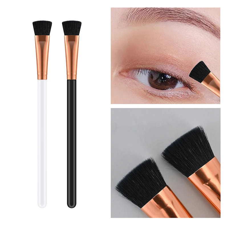 Brocha para difuminar sombra de ojos de cabeza plana, corrector de mango largo, brocha cosmética para contorno de nariz, resaltador, brocha de maquillaje de ojos, herramienta de belleza