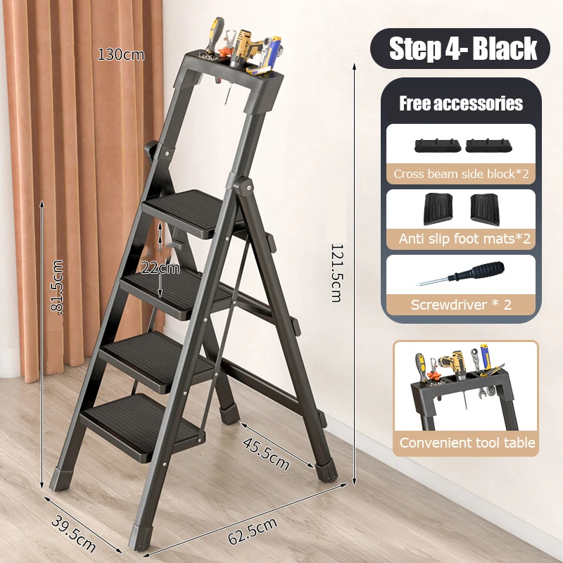 ホーム折りたたみはしご 3/4 ステップはしご厚みのある階段キッチンステップスツール屋内登山はしご多機能ヘリンボーンはしご